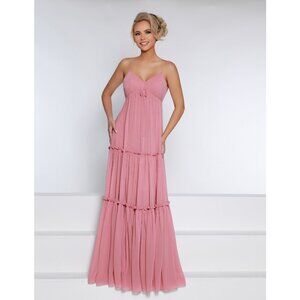 Long Tiered Ruffled Chiffon Bridesmaid Dress. Dusty Pink. Size 10